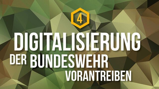 Ein Polygon Hintergrund mit der Aufschrift "Digitalisierung der Bundeswehr vorantreiben"