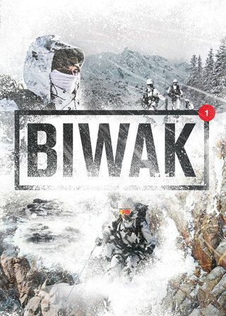 Das Biwak Plakat. Soldat_innen sind in einer Schneelandschaft zu sehen.